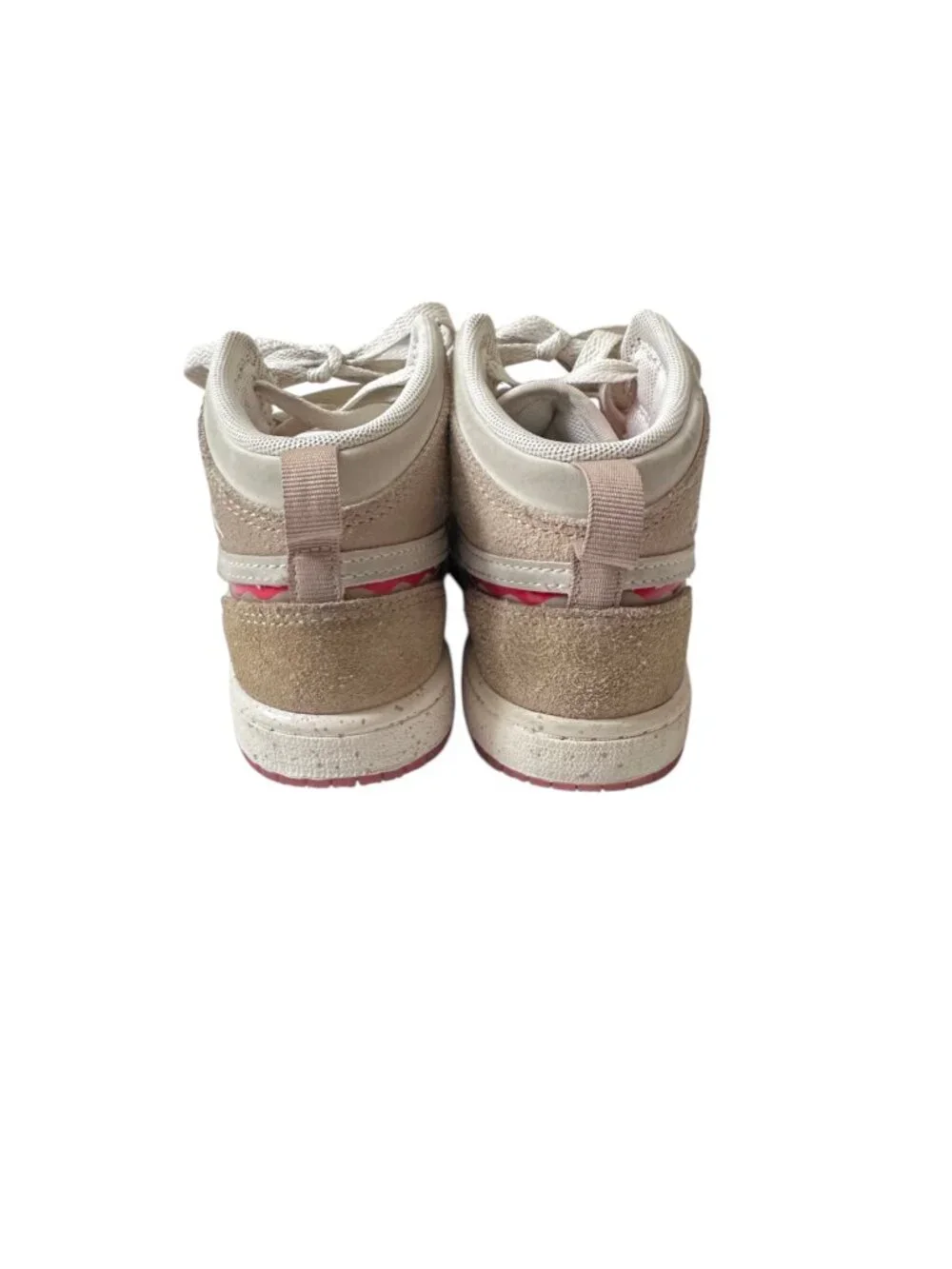 Nike Air Jordan 1 Mid Girls Beige Pink Swoosh High Top Sneakers Kids Size 12C
